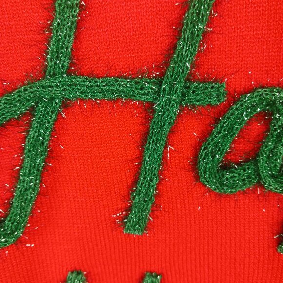 Main Strip, Happy Holidays Tinsel Sweater, Red W/ Green SZ MED, Novelty, Festive - Picture 8 of 15